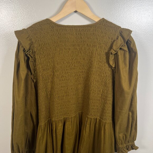 Madewell Flannel Lucie V-Neck Smocked Mini Dress Size 2X Weathered Olive Green - Picture 9 of 12